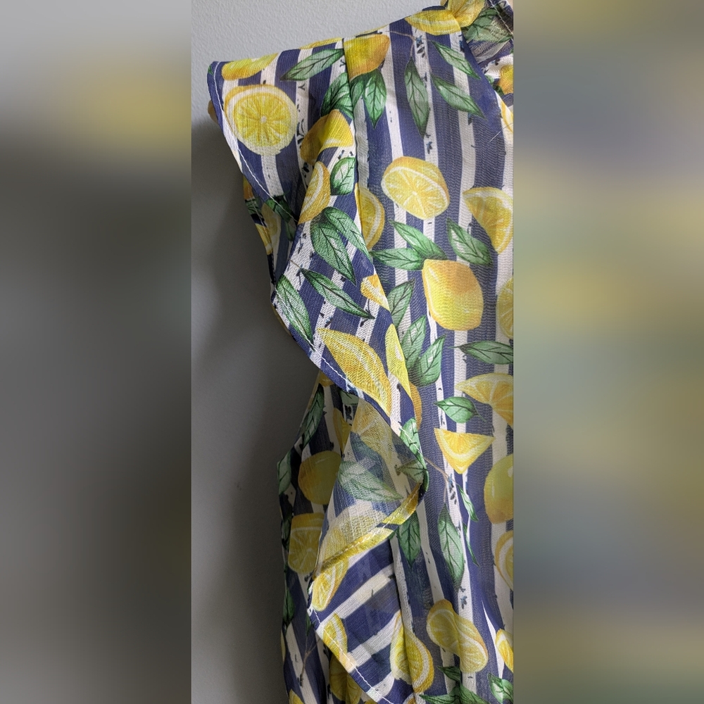 EUC....Aqua For Bloomingdales Lemons Print Midi Girls Dress Size L(12) - Picture 7 of 11